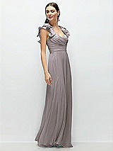 Side View Thumbnail - Cashmere Gray Dramatic Ruffle Edge Strap Chiffon Maxi Dress