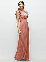 Side View Thumbnail - Desert Rose Dramatic Ruffle Edge Strap Chiffon Maxi Dress