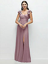 Front View Thumbnail - Dusty Rose Dramatic Ruffle Edge Strap Chiffon Maxi Dress