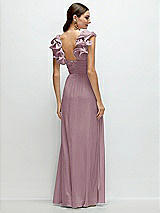 Rear View Thumbnail - Dusty Rose Dramatic Ruffle Edge Strap Chiffon Maxi Dress