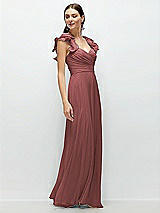 Side View Thumbnail - English Rose Dramatic Ruffle Edge Strap Chiffon Maxi Dress