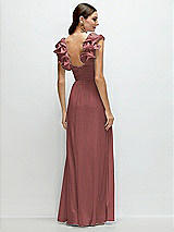 Rear View Thumbnail - English Rose Dramatic Ruffle Edge Strap Chiffon Maxi Dress