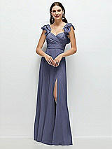 Front View Thumbnail - French Blue Dramatic Ruffle Edge Strap Chiffon Maxi Dress