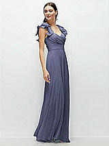 Side View Thumbnail - French Blue Dramatic Ruffle Edge Strap Chiffon Maxi Dress