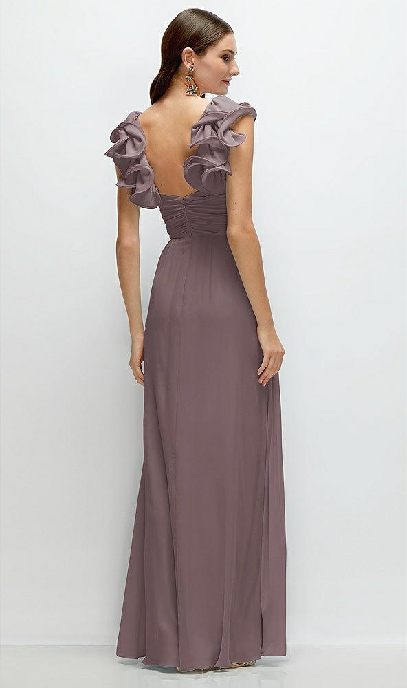 Back View - French Truffle Dramatic Ruffle Edge Strap Chiffon Maxi Dress