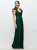 Side View Thumbnail - Hunter Green Dramatic Ruffle Edge Strap Chiffon Maxi Dress