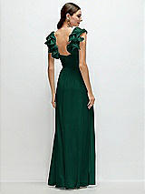 Rear View Thumbnail - Hunter Green Dramatic Ruffle Edge Strap Chiffon Maxi Dress