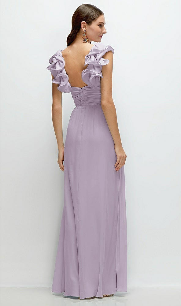 Back View - Lilac Haze Dramatic Ruffle Edge Strap Chiffon Maxi Dress