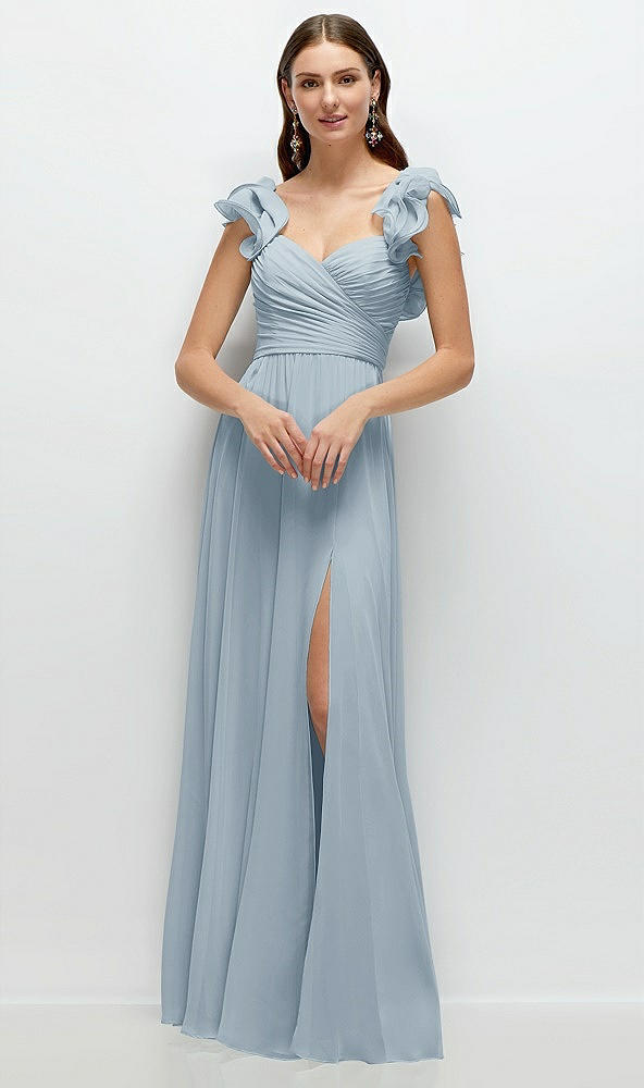 Front View - Mist Dramatic Ruffle Edge Strap Chiffon Maxi Dress