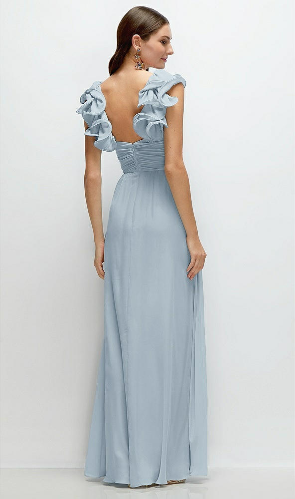 Back View - Mist Dramatic Ruffle Edge Strap Chiffon Maxi Dress