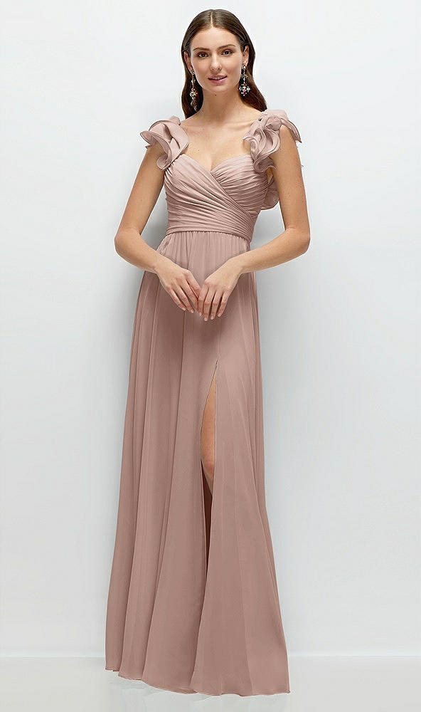 Front View - Neu Nude Dramatic Ruffle Edge Strap Chiffon Maxi Dress