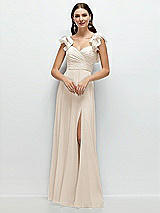 Front View Thumbnail - Oat Dramatic Ruffle Edge Strap Chiffon Maxi Dress