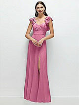 Front View Thumbnail - Orchid Pink Dramatic Ruffle Edge Strap Chiffon Maxi Dress