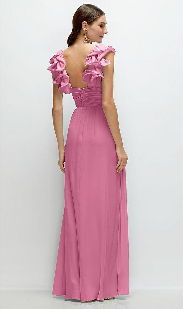 Back View - Orchid Pink Dramatic Ruffle Edge Strap Chiffon Maxi Dress