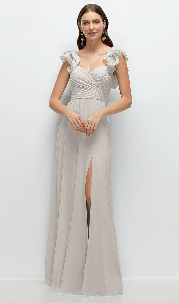 Front View - Oyster Dramatic Ruffle Edge Strap Chiffon Maxi Dress