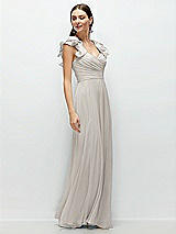 Side View Thumbnail - Oyster Dramatic Ruffle Edge Strap Chiffon Maxi Dress