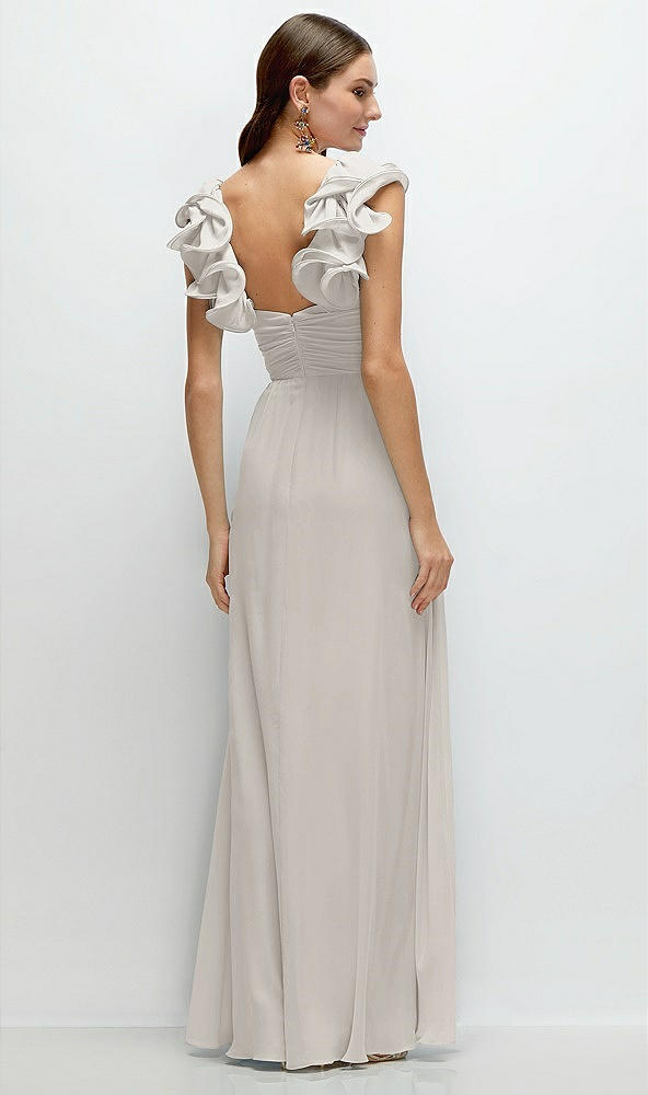 Back View - Oyster Dramatic Ruffle Edge Strap Chiffon Maxi Dress