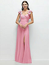 Front View Thumbnail - Peony Pink Dramatic Ruffle Edge Strap Chiffon Maxi Dress