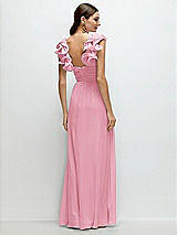 Rear View Thumbnail - Peony Pink Dramatic Ruffle Edge Strap Chiffon Maxi Dress