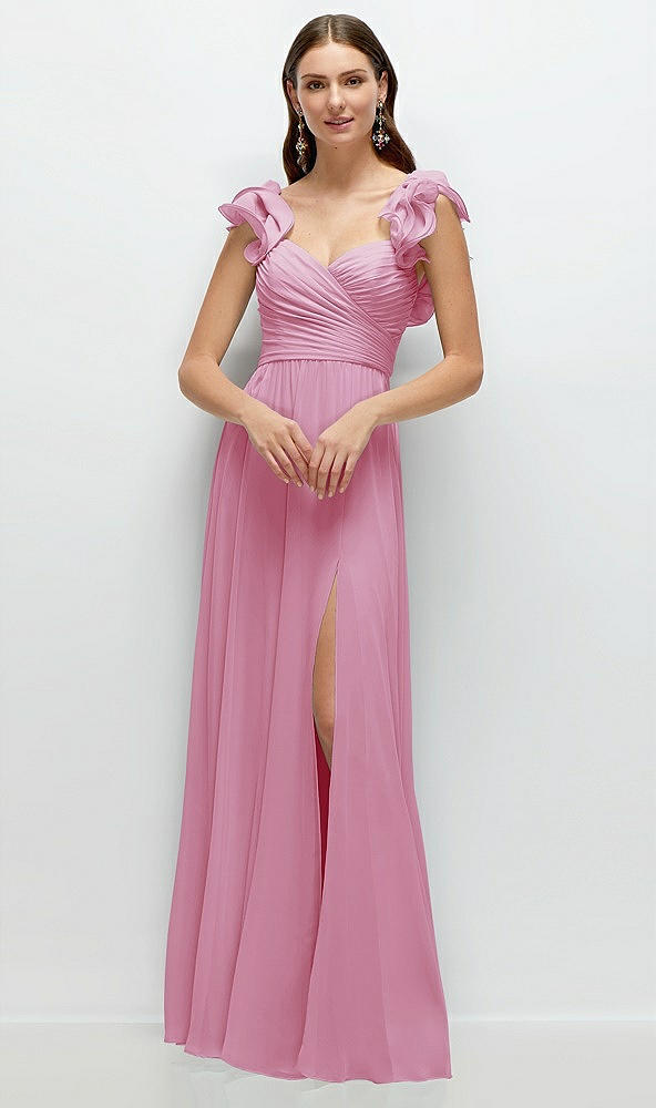 Front View - Powder Pink Dramatic Ruffle Edge Strap Chiffon Maxi Dress