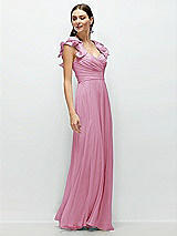 Side View Thumbnail - Powder Pink Dramatic Ruffle Edge Strap Chiffon Maxi Dress