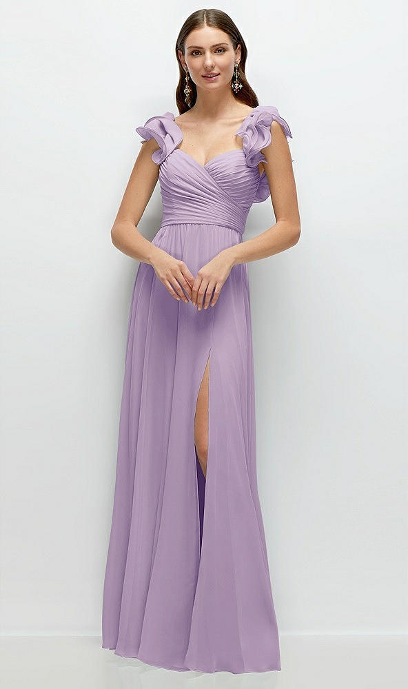 Front View - Pale Purple Dramatic Ruffle Edge Strap Chiffon Maxi Dress