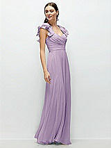 Side View Thumbnail - Pale Purple Dramatic Ruffle Edge Strap Chiffon Maxi Dress