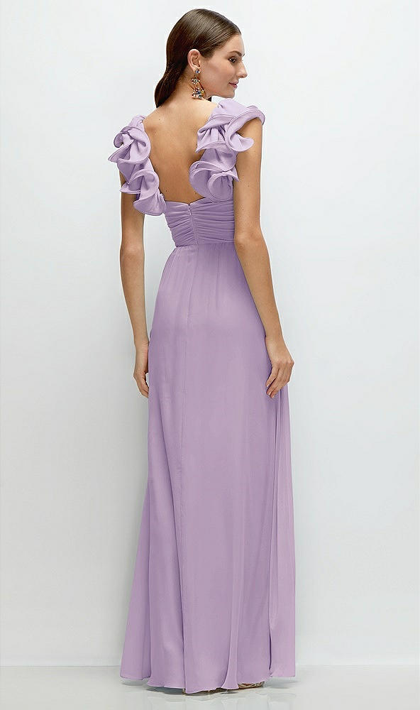 Back View - Pale Purple Dramatic Ruffle Edge Strap Chiffon Maxi Dress