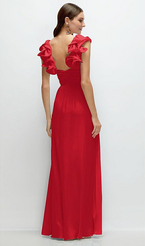 Back View - Parisian Red Dramatic Ruffle Edge Strap Chiffon Maxi Dress