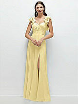 Front View Thumbnail - Pale Yellow Dramatic Ruffle Edge Strap Chiffon Maxi Dress