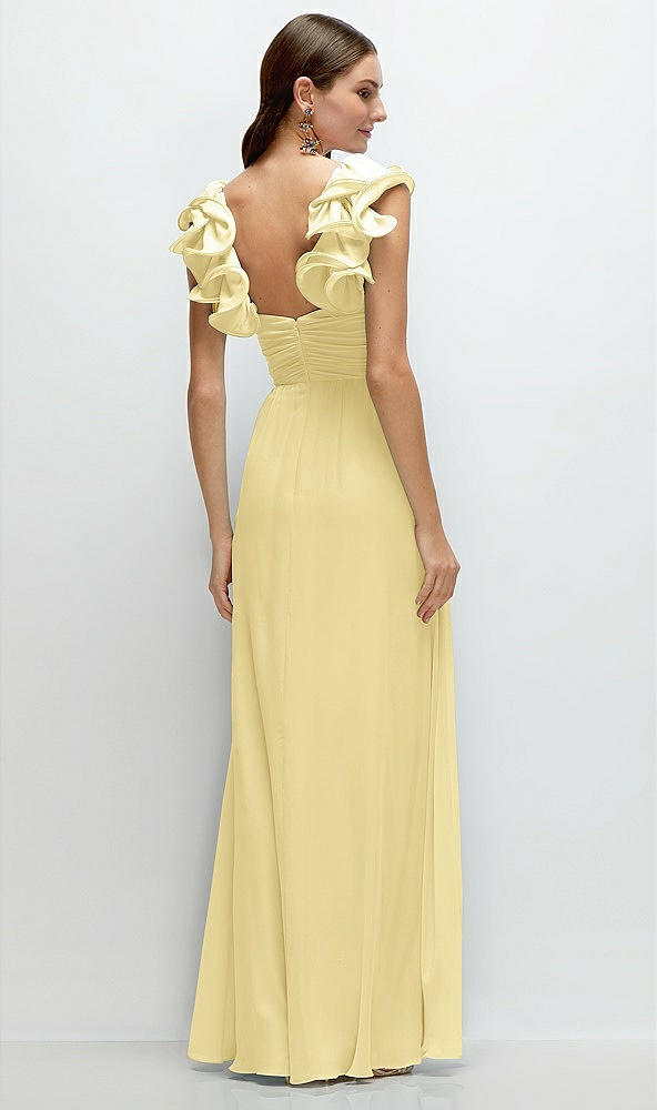 Back View - Pale Yellow Dramatic Ruffle Edge Strap Chiffon Maxi Dress