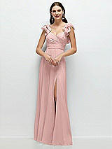 Front View Thumbnail - Rose - PANTONE Rose Quartz Dramatic Ruffle Edge Strap Chiffon Maxi Dress