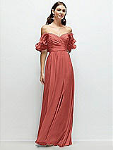 Alt View 1 Thumbnail - Coral Pink Dramatic Ruffle Edge Strap Chiffon Maxi Dress