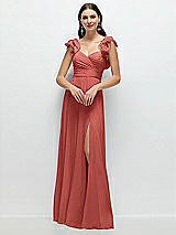 Front View Thumbnail - Coral Pink Dramatic Ruffle Edge Strap Chiffon Maxi Dress