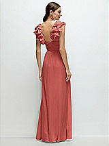 Rear View Thumbnail - Coral Pink Dramatic Ruffle Edge Strap Chiffon Maxi Dress