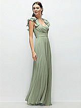 Side View Thumbnail - Sage Dramatic Ruffle Edge Strap Chiffon Maxi Dress