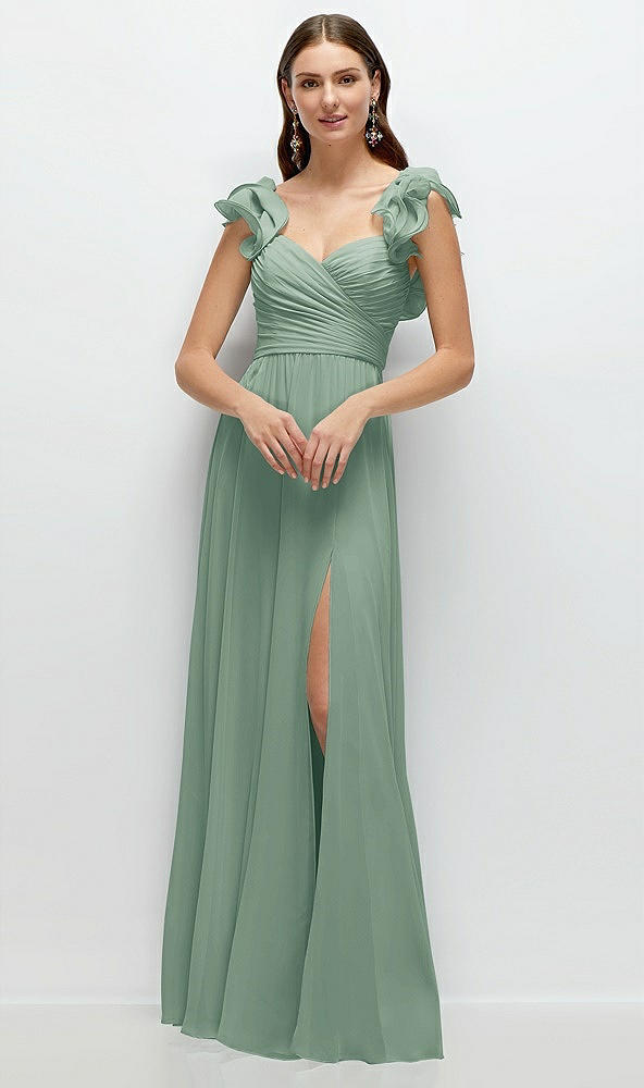 Front View - Seagrass Dramatic Ruffle Edge Strap Chiffon Maxi Dress