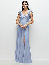 Front View Thumbnail - Sky Blue Dramatic Ruffle Edge Strap Chiffon Maxi Dress