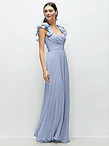 Side View Thumbnail - Sky Blue Dramatic Ruffle Edge Strap Chiffon Maxi Dress