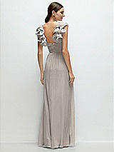 Rear View Thumbnail - Taupe Dramatic Ruffle Edge Strap Chiffon Maxi Dress