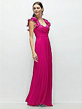 Side View Thumbnail - Think Pink Dramatic Ruffle Edge Strap Chiffon Maxi Dress