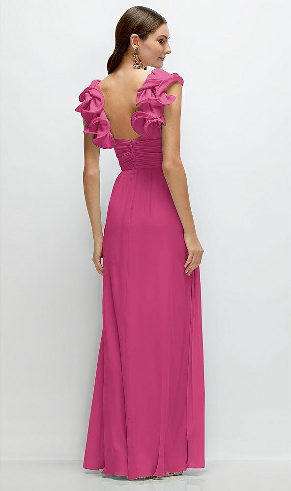 Back View - Tea Rose Dramatic Ruffle Edge Strap Chiffon Maxi Dress