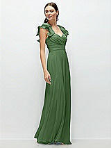 Side View Thumbnail - Vineyard Green Dramatic Ruffle Edge Strap Chiffon Maxi Dress