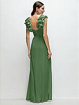 Rear View Thumbnail - Vineyard Green Dramatic Ruffle Edge Strap Chiffon Maxi Dress