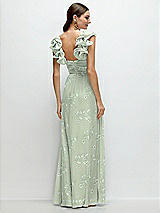 Rear View Thumbnail - Vintage Primrose Sage Dramatic Ruffle Edge Strap Chiffon Maxi Dress