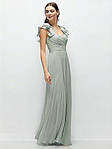 Side View Thumbnail - Willow Green Dramatic Ruffle Edge Strap Chiffon Maxi Dress