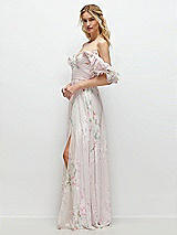 Side View Thumbnail - Watercolor Print Dramatic Ruffle Edge Strap Chiffon Maxi Dress