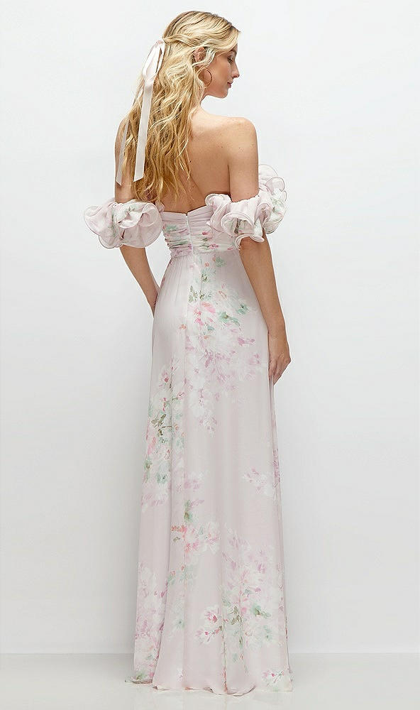 Back View - Watercolor Print Dramatic Ruffle Edge Strap Chiffon Maxi Dress