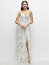 Alt View 1 Thumbnail - Bleu Garden Strapless Pleated Surplice Chiffon Maxi Dress with A-Line Skirt