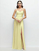 Front View Thumbnail - Butter Yellow Strapless Pleated Surplice Chiffon Maxi Dress with A-Line Skirt